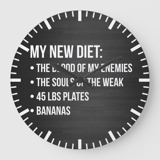 Funny Novelty Workout Spaß - My New Diet - Gym Große Wanduhr (Vorderseite)