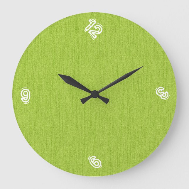 Funny Number with Green Wood Grain Große Wanduhr (Vorderseite)