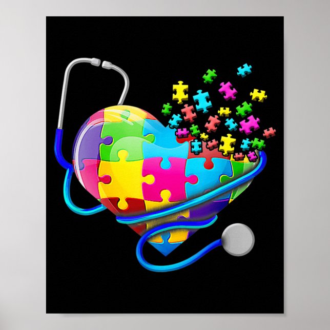 Funny Nurse Autism Puzzle Stethoscope Heart T-Shir Poster (Vorne)