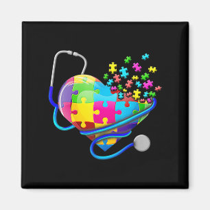 Funny Nurse Autism Puzzle Stethoscope Herz T-Shir Magnet
