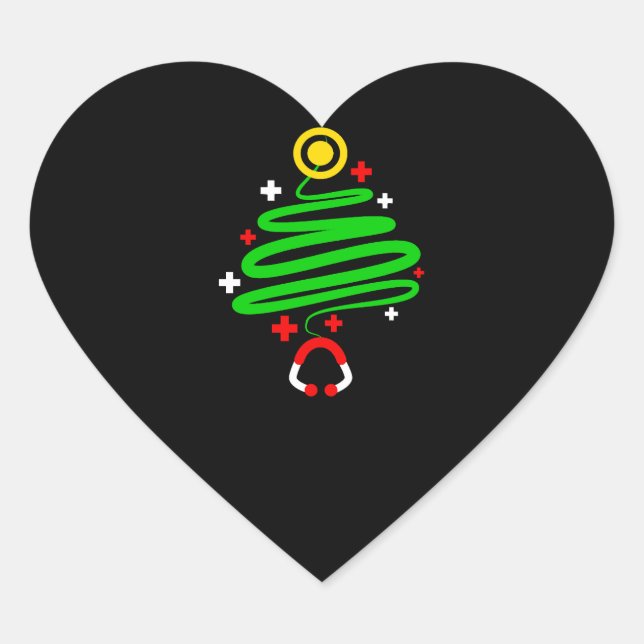 Funny Nurse Christmas Tree Stethoscope Gif Herz-Aufkleber (Vorderseite)