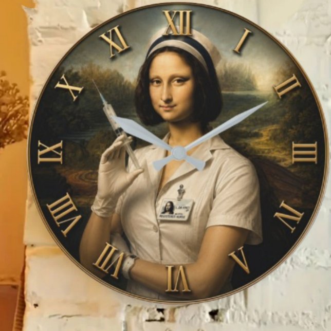 Funny Nurse Mona Lisa Große Wanduhr (Von Creator hochgeladen)