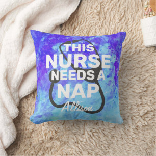 Funny Nurse Nickerchen Stethoscope Blue Aquarellna Kissen