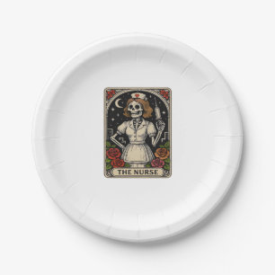 Funny Nurse Skeleton Tarot Card Halloween Nurse Pappteller
