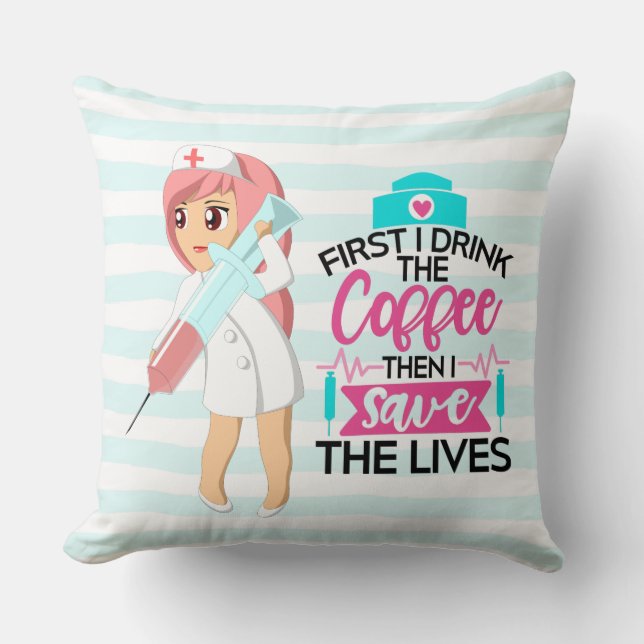 Funny Nurse Sprichwort mit Big Hypodermic Needle Kissen (Vorderseite)