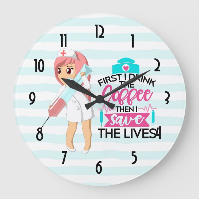 Funny Nurse Sprichwort Typografie Hypodermische Na Große Wanduhr (Vorderseite)