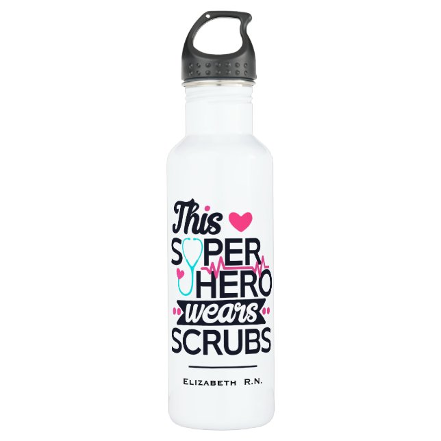 Funny Nursing Superhero Sprichwort Typografie Edelstahlflasche (Vorderseite)