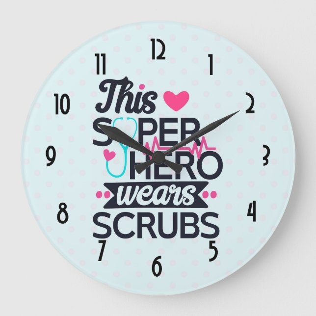 Funny Nursing Superhero Sprichwort Typografie Große Wanduhr (Vorderseite)