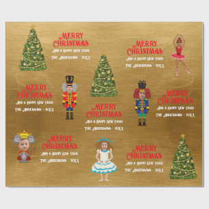 Funny Nutcracker Familie von fünf Gold Geschenkpapier