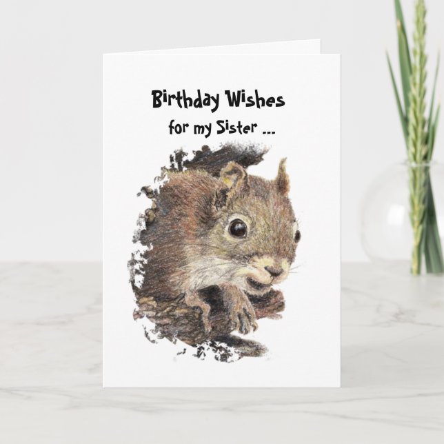 Funny, Nutty Sister Birthday Squirrel Card Karte (Vorderseite)
