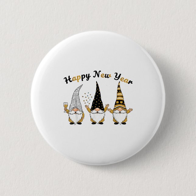 Funny Nye Gnome Shirts For Women, Happy New Year 2 Button (Vorderseite)