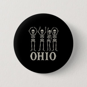 Funny O-h-i-o Staat Skeleton Ohio Halloween Vintag Button