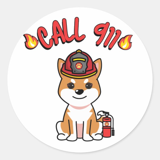 Funny Oange Hund ist Feuerwehrmann Runder Aufkleber (Vorderseite)