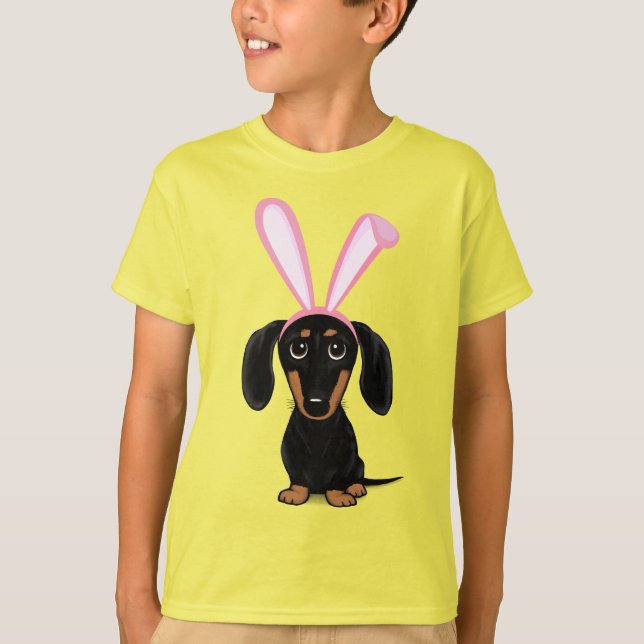 Funny Oaster Bunny Dog Black and Tan Dackel T-Shirt (Vorderseite)