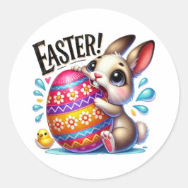 Funny Oaster Bunny Runder Aufkleber