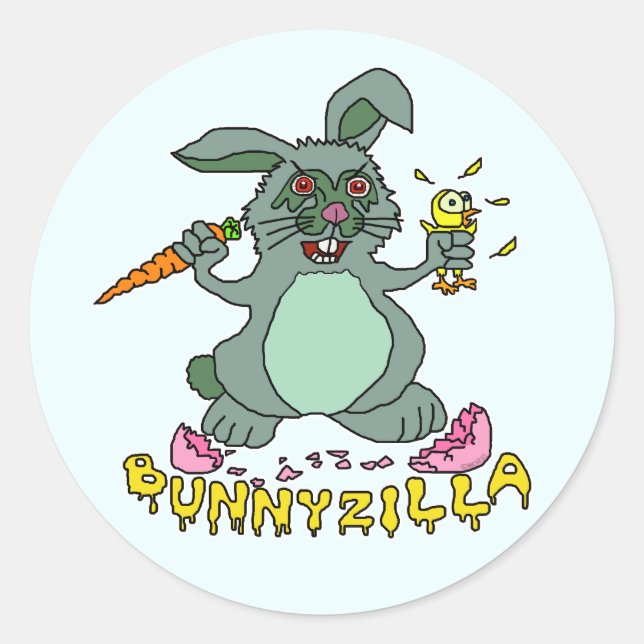 Funny Oaster Niedlich Bunnyzilla Rabbit Cartoon Runder Aufkleber (Vorderseite)