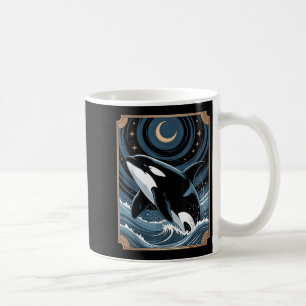 Funny Ocean Orca Whale springen auf einem Tarot Ca Kaffeetasse