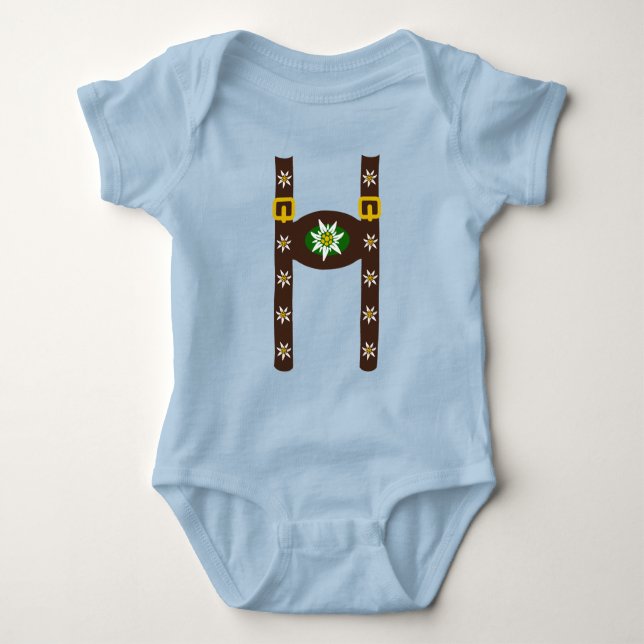 Funny Octoberfest Lederhosen Suspenders Baby Strampler (Vorderseite)