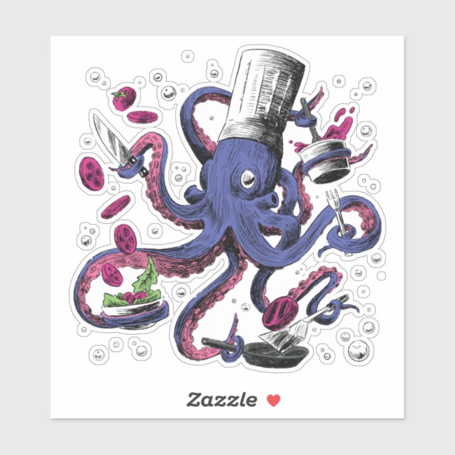 Funny Octopus Koch Aufkleber (Blatt)