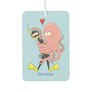 Funny octopus umarmt Taucher Cartoon Spaß Autolufterfrischer