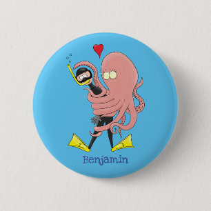 Funny octopus umarmt Taucher Cartoon Spaß Button