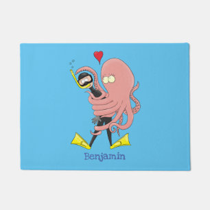 Funny octopus umarmt Taucher Cartoon Spaß Fußmatte