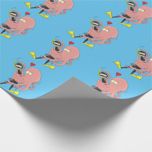 Funny octopus umarmt Taucher Cartoon Spaß Geschenkpapier