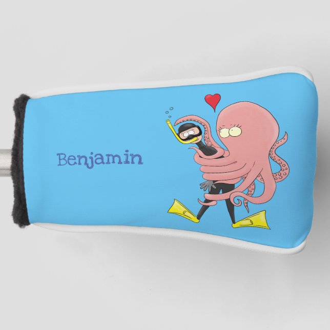 Funny octopus umarmt Taucher Cartoon Spaß Golf Headcover (Vorderseite)