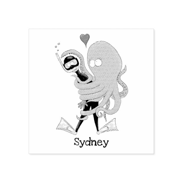 Funny octopus umarmt Taucher Cartoon Spaß Gummistempel (Prägung)