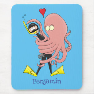 Funny octopus umarmt Taucher Cartoon Spaß Mousepad