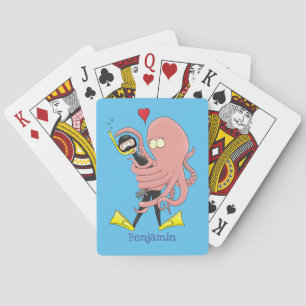 Funny octopus umarmt Taucher Cartoon Spaß Spielkarten