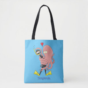Funny octopus umarmt Taucher Cartoon Spaß Tasche