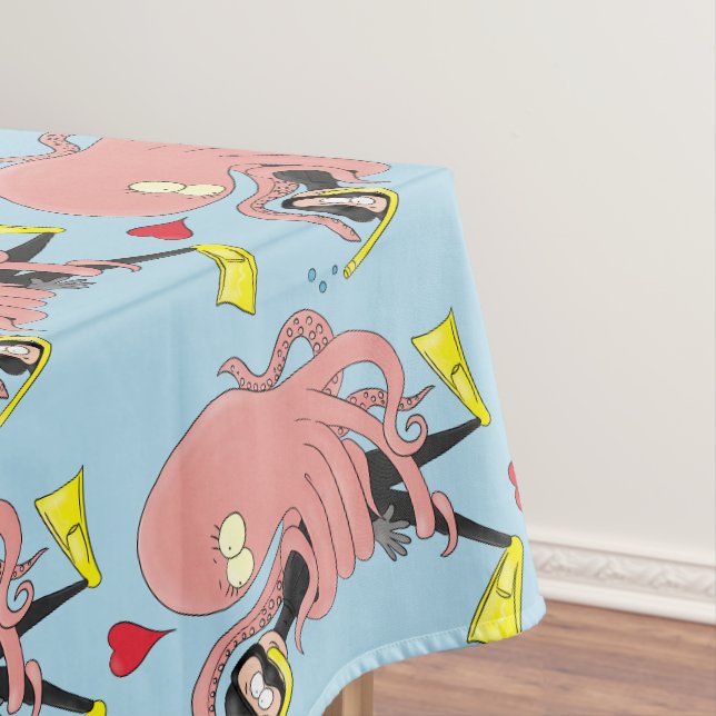 Funny octopus umarmt Taucher Cartoon Spaß Tischdecke (Beispiel)