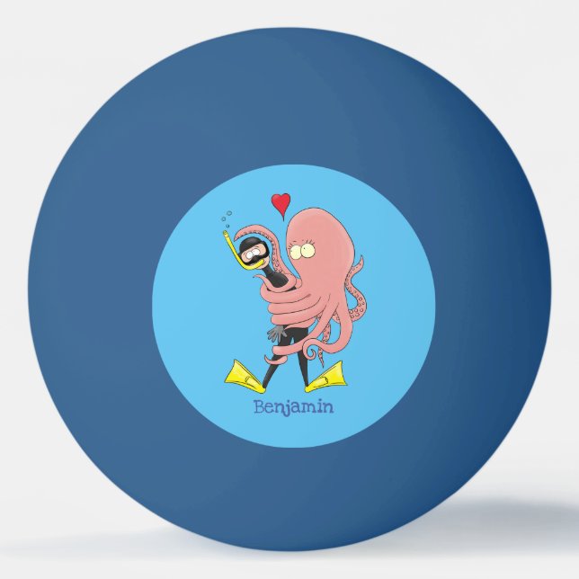 Funny octopus umarmt Taucher Cartoon Spaß Tischtennisball (Vorderseite)