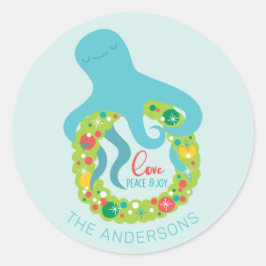 Funny Octopus Weihnachten Runder Aufkleber