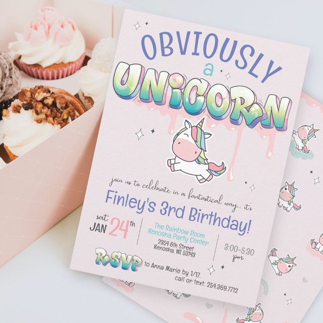 Funny offensichtlich ein Einhorn Regenbogen Mädche Einladung (Cute Obviously A Unicorn funny Kawaii pink purple rainbow graffiti girly birthday party invitation)