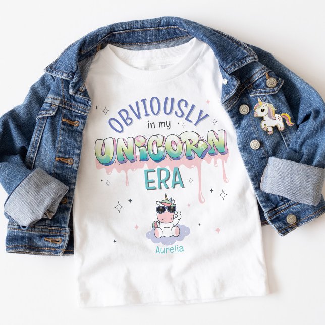 Funny offensichtlich in meiner Unicorn Era Geburts T-Shirt (Funny Obviously In My Unicorn Era pastel pink purple teal personalized name birthday party t-shirt)