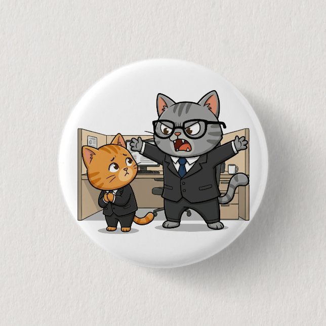 Funny Office Cat Boss Scolding Employee Button (Vorderseite)