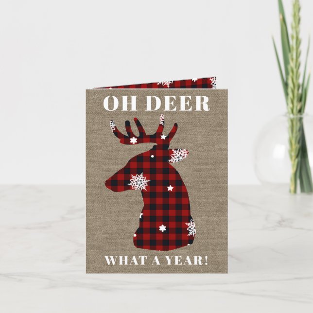 Funny Oh Deer Buffalo Kariert Burlap Weihnachten (Vorderseite)