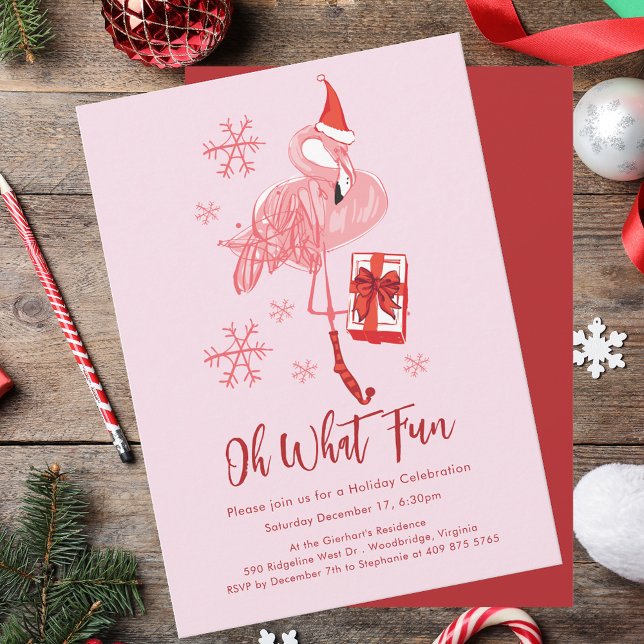 Funny Oh What Fun Flamingo Weihnachtsfest Party Einladung (Funny Oh What Fun Flamingo Christmas Party Invitation)