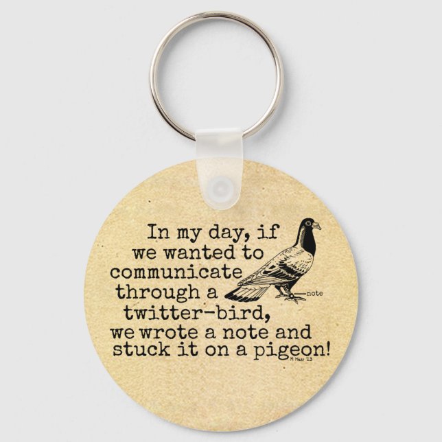 Funny Old Age Twitter Bird Taube Schlüsselanhänger (Vorderseite)