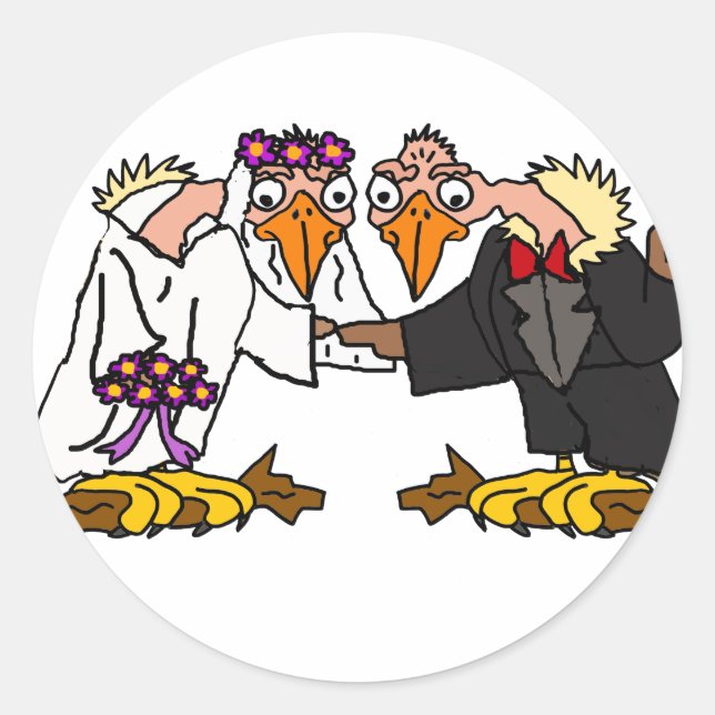 Funny Old Buzzard Hochzeit Cartoon Art Runder Aufkleber (Vorderseite)
