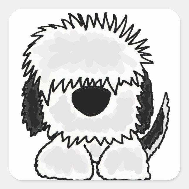 Funny Old English Sheepdog Cartoon Quadratischer Aufkleber (Vorderseite)