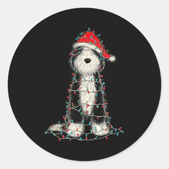 Funny Old English Sheepdog Christmas Graphics Dog  Runder Aufkleber (Vorderseite)