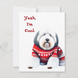 Funny Old English Sheepdog in Christmas Sweater Feiertagskarte