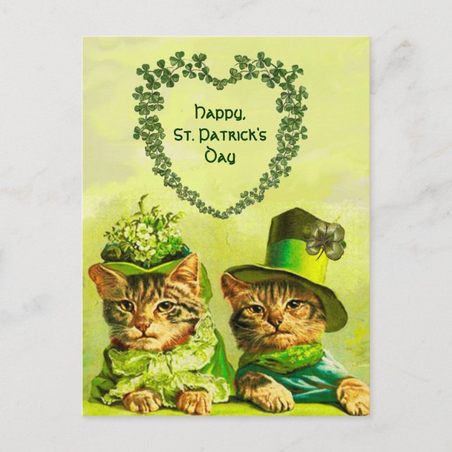 FUNNY OLD FASHION ST.PATRICK'S DAKATZEN MIT HERZ POSTKARTE (Vorderseite)
