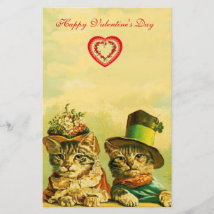 FUNNY OLD FASHION VALENTINE'S DAY CATCATS WITH HER BRIEFPAPIER