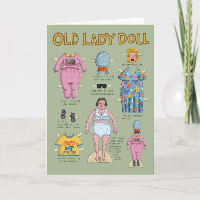 FUNNY Old Lady Paper Doll Karte (Vorderseite)