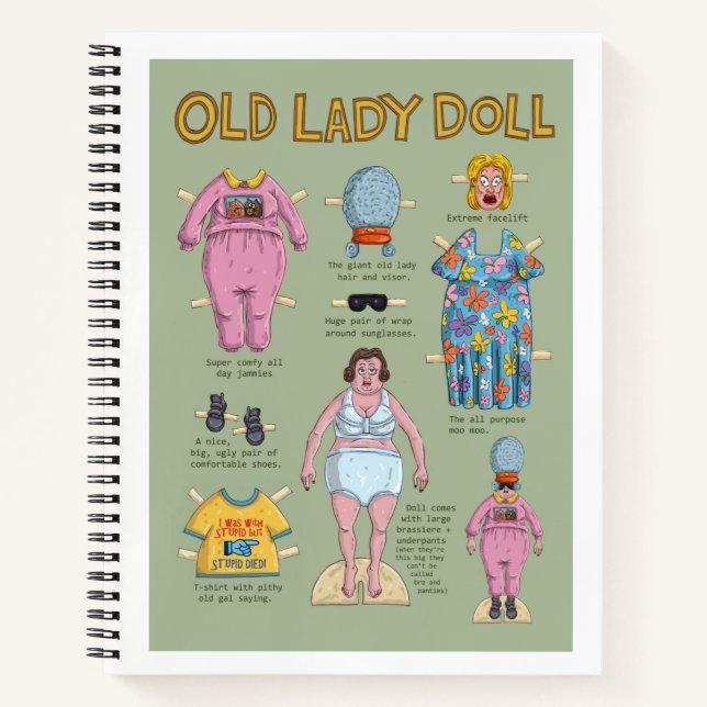 Funny Old Lady Paper Doll Notizbuch (Vorderseite)