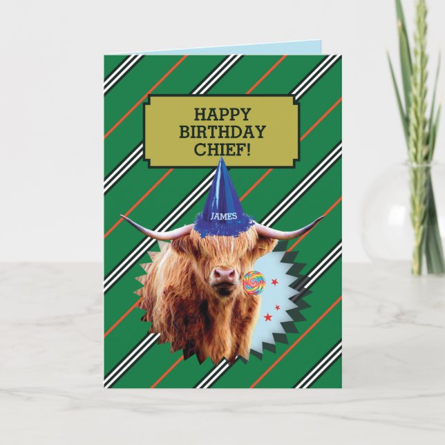 Funny Old Man Birthday Card mit Highland Cow Karte (Vorderseite)
